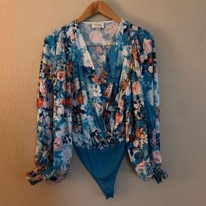 Oceans Away Blue Floral print Kimono Bodysuit